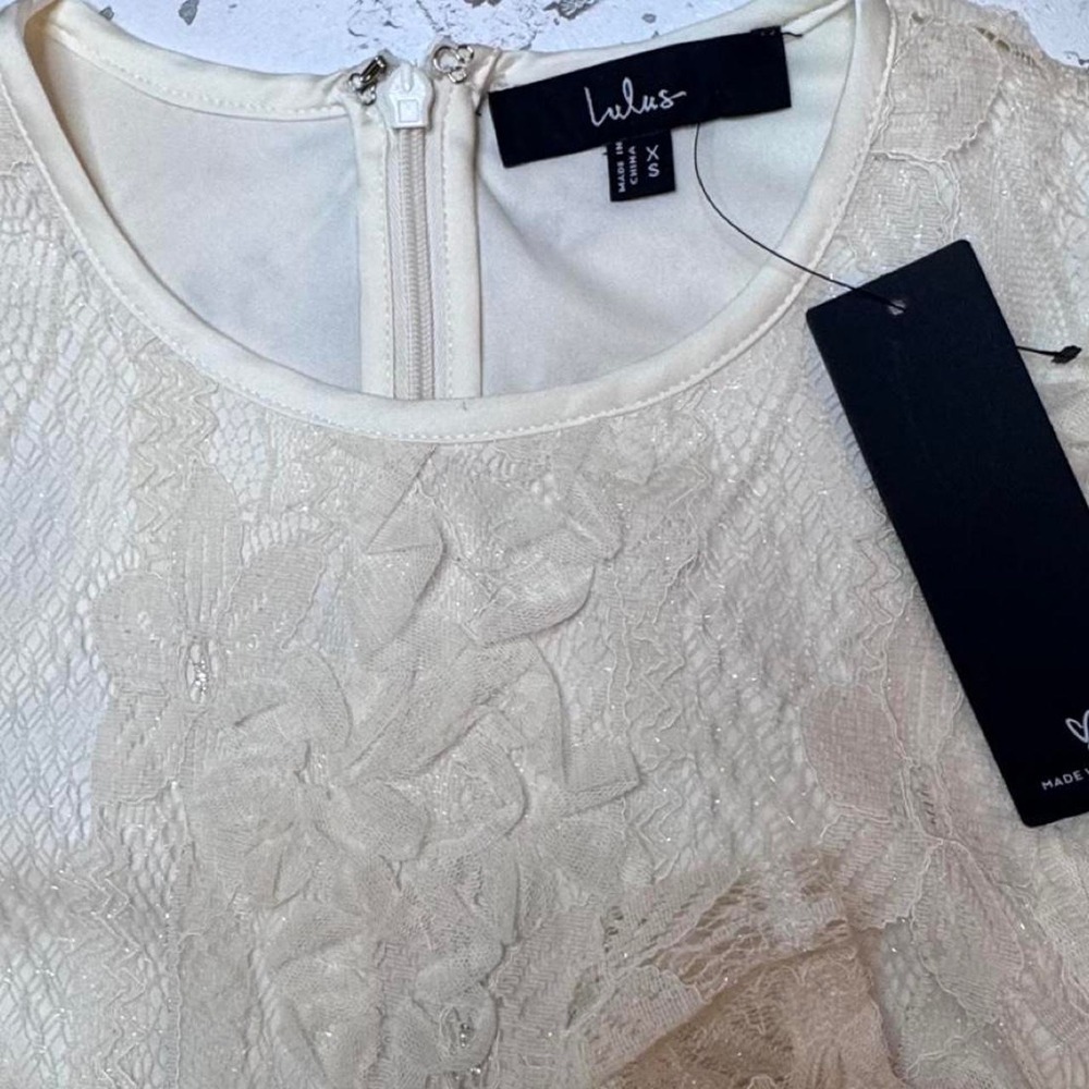 Lulus White Lace Mini Dress with Floral Embroidery Cream lace dress - Picture 6 of 7